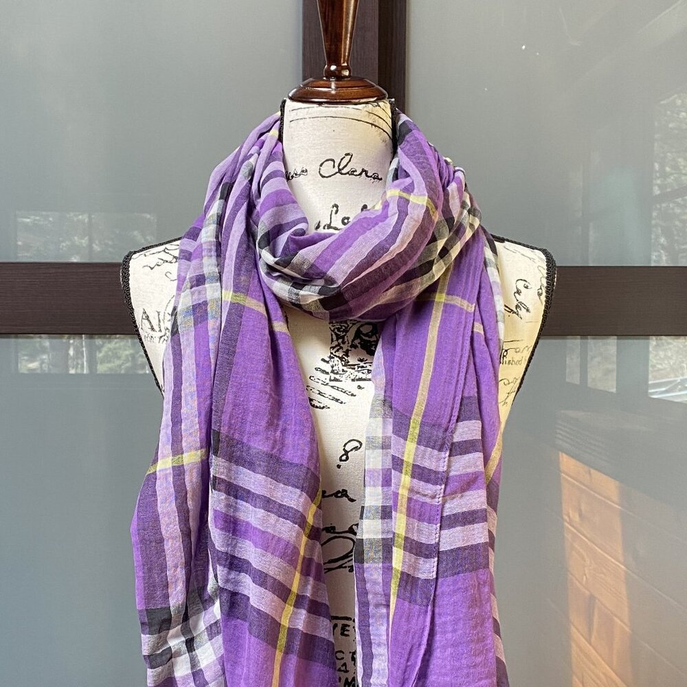 Women's Plaid Scarf Lightweight (Purple) - OS